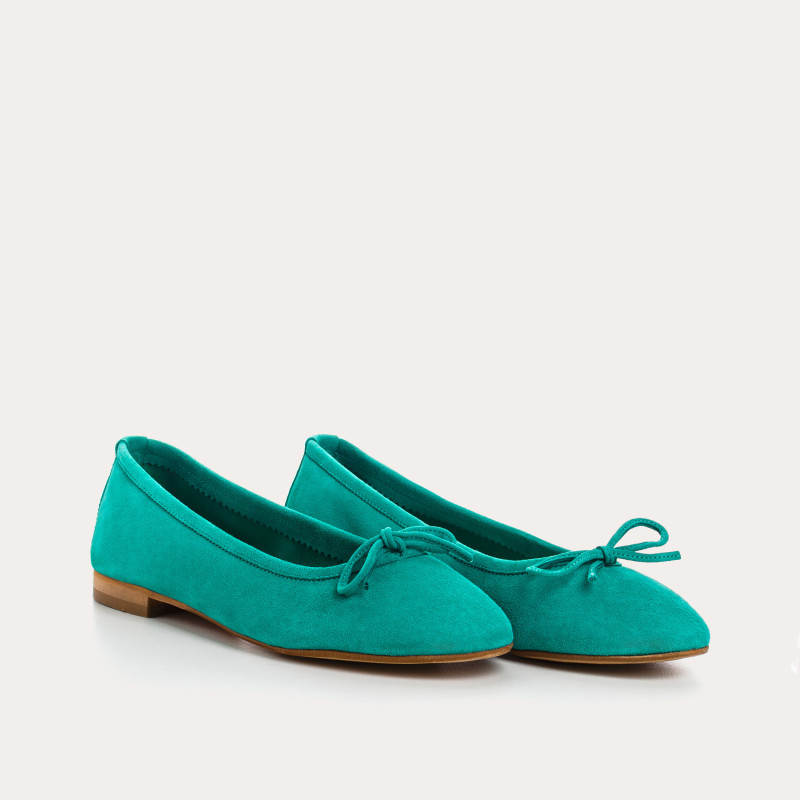 Ballerines plates à nœud en cuir velours avec bout arrondi