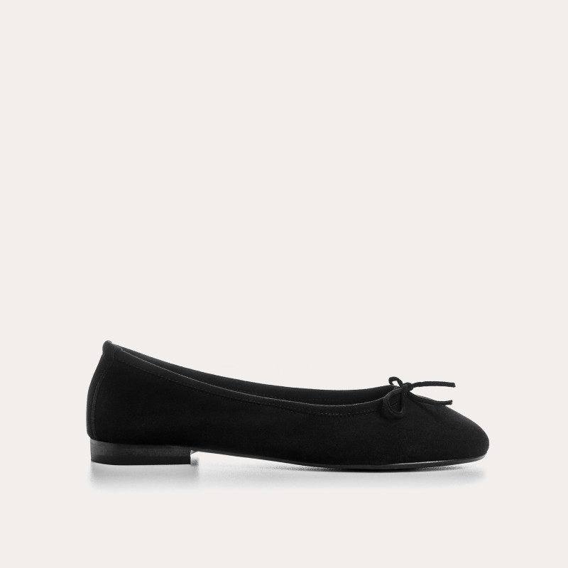 Flat ballerinas with velvet leather knot with rounded butt
