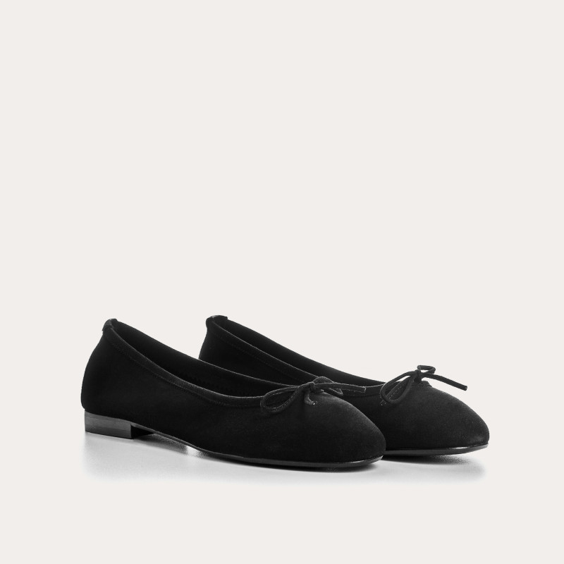 Flat ballerinas with velvet leather knot with rounded butt