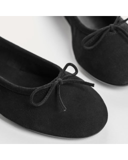 Ballerines plates à nœud en cuir velours avec bout arrondi