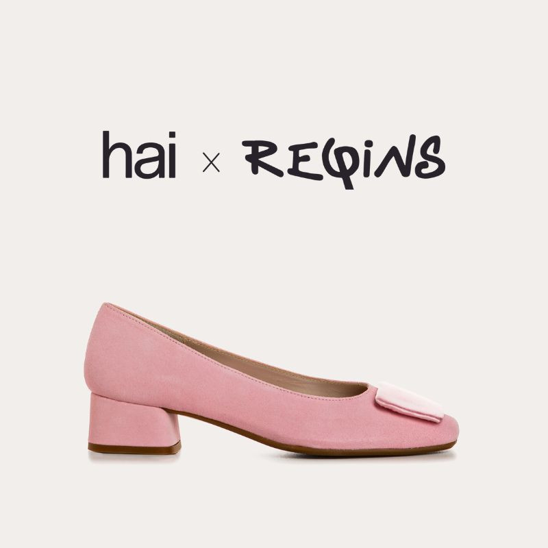 Ballerines à talons en cuir velours avec accessoires en soie