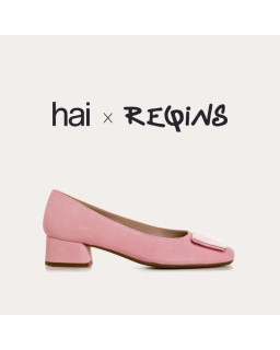 Velvet leather heel ballerinas with silk accessories