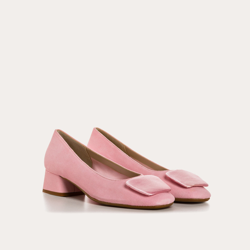 Velvet leather heel ballerinas with silk accessories