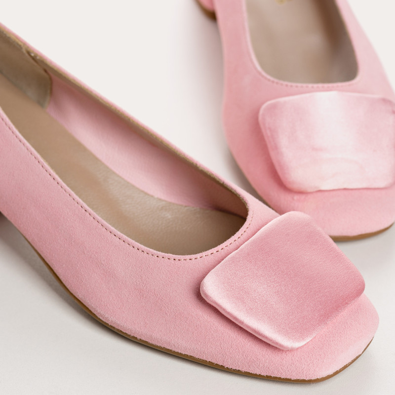 Velvet leather heel ballerinas with silk accessories