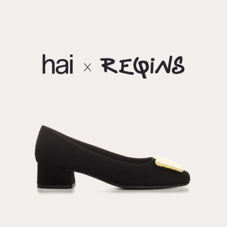 Velvet leather heel ballerinas with silk accessories