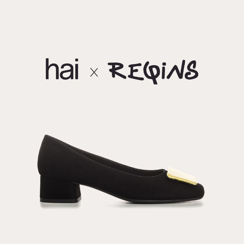 Velvet leather heel ballerinas with silk accessories