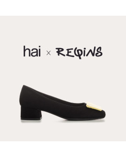 Ballerines à talons en cuir velours avec accessoires en soie