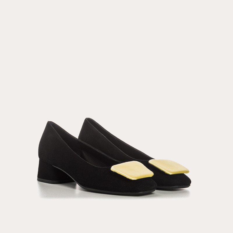 Ballerines à talons en cuir velours avec accessoires en soie