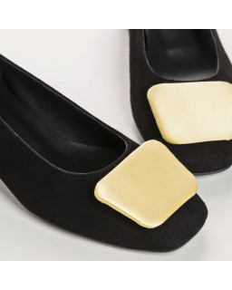 Velvet leather heel ballerinas with silk accessories