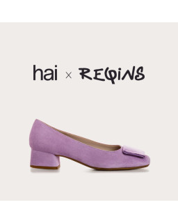 Velvet leather heel ballerinas with silk accessories