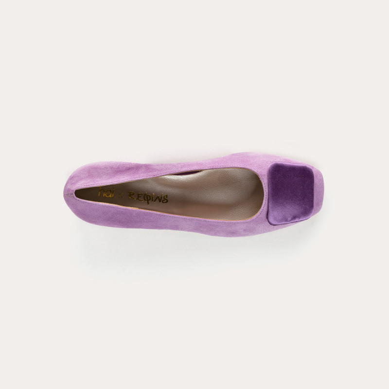 Velvet leather heel ballerinas with silk accessories