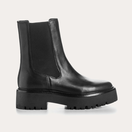 Boots Chelsea noires en cuir avec élastiques