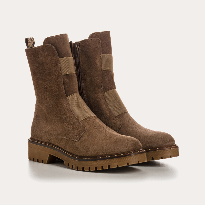 Boots Chelsea en cuir velours avec élastiques et zip intérieur