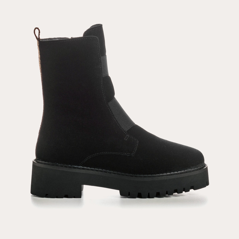 Boots Chelsea flat velvet leather with elastic