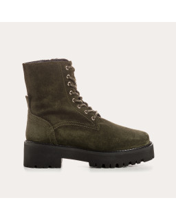 Boots à lacets en cuir velours avec zip intérieur et semelle en gomme