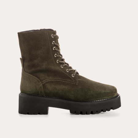 Boots à lacets en cuir velours avec zip intérieur et semelle en gomme