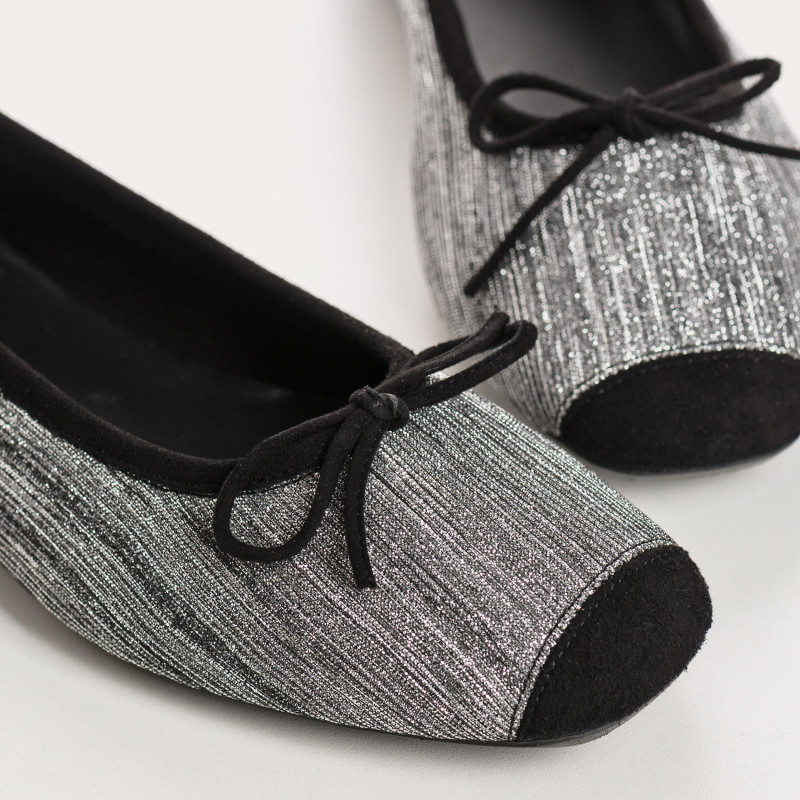 Ballerines plates à nœud en cuir plissé métallisé