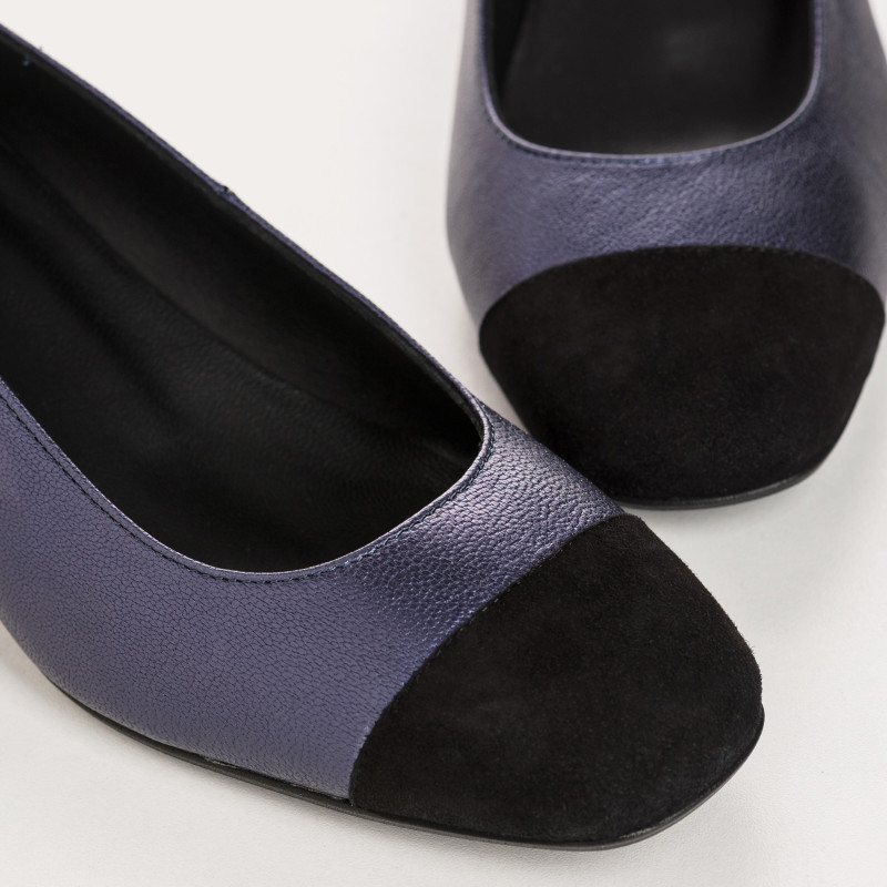 Ballerines à talons bicolores en cuir métallisé