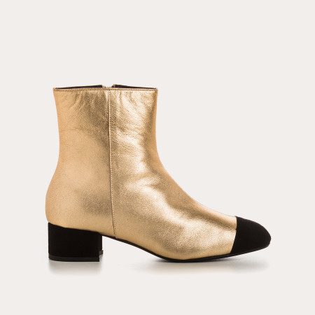 Silver and black metallic leather boots