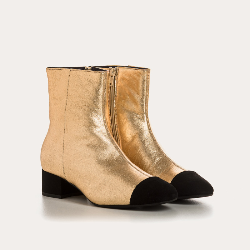 Bottines à talons en cuir métallisé argent et noir