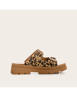 Leopard leather leather mules with golden flanges | Reqins