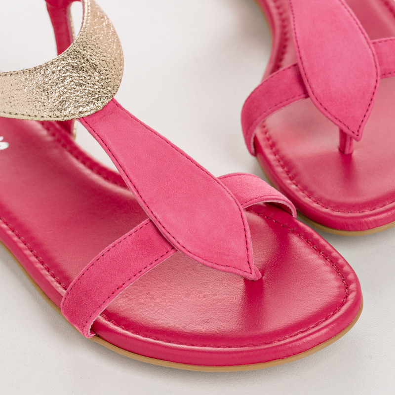 Sandales Plates Femme Cuir Velours Metallisé - BERNIE | Reqins