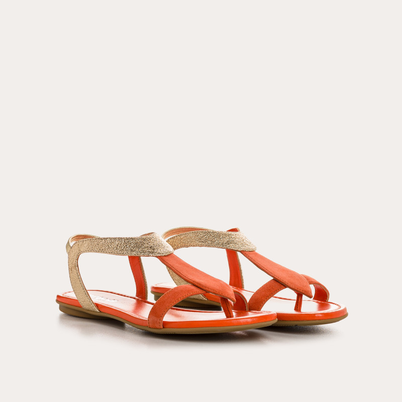 Flat Sandals Woman Velvet Leather Metallized - Bernie | Reqins