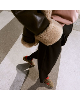 Women's velvet leather lace top sneakers