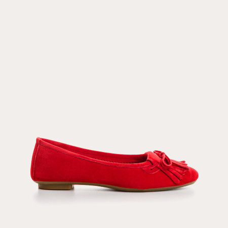 Velvet leather ballerinas with fringes on top