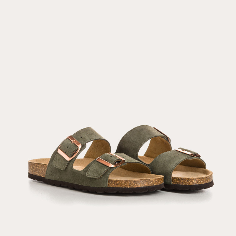 Sandales à brides NUBIA - chaussures anatomiques cuir velours camel femme | REQINS