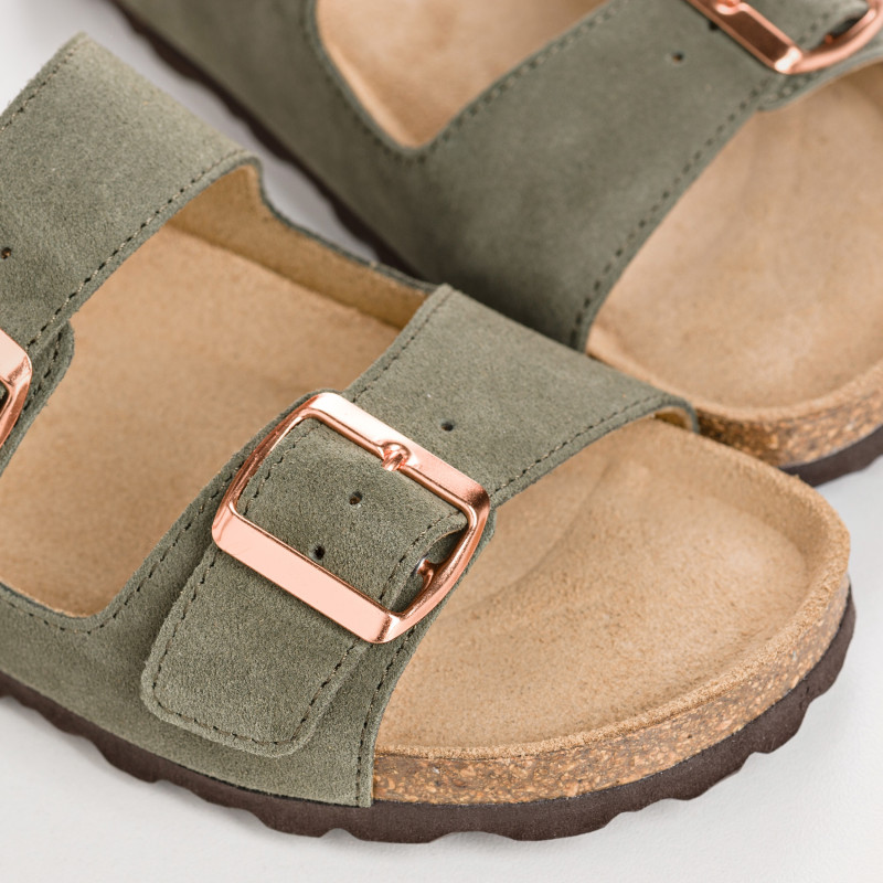 Sandales à brides NUBIA - chaussures anatomiques cuir velours camel femme | REQINS