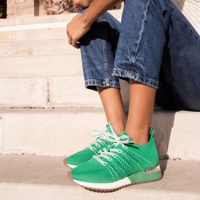 Baskets pour femme à lacets en lycra kaki