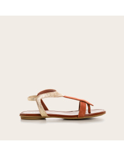 Flat Sandals Woman Velvet Leather Metallized - Bernie | Reqins