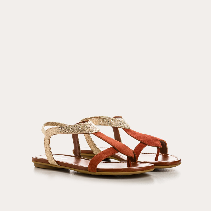 Flat Sandals Woman Velvet Leather Metallized - Bernie | Reqins