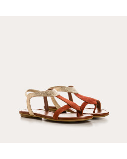 Flat Sandals Woman Velvet Leather Metallized - Bernie | Reqins