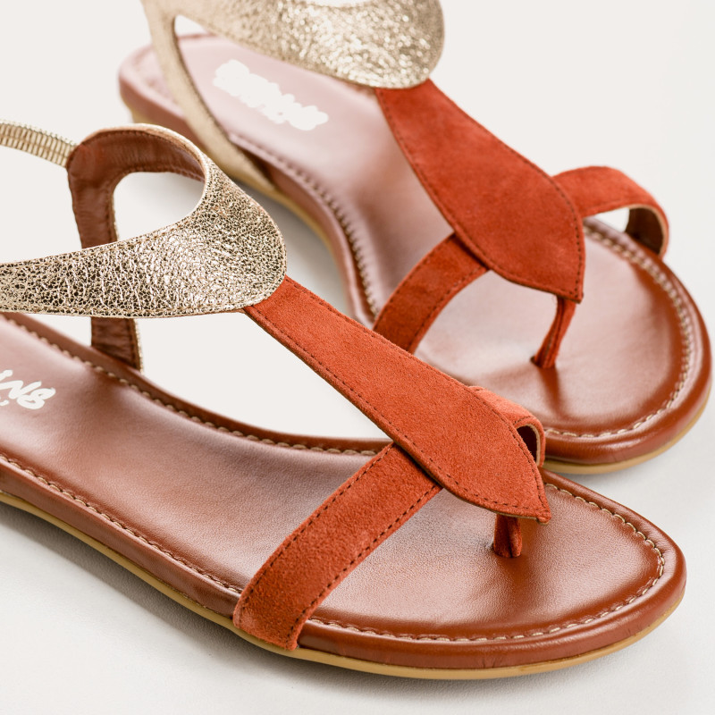 Sandales Plates Femme Cuir Velours Metallisé - BERNIE | Reqins