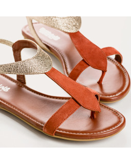 Flat Sandals Woman Velvet Leather Metallized - Bernie | Reqins