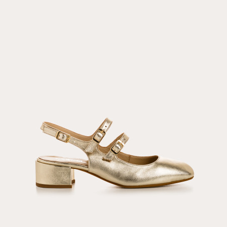 Tabies Slingback Metal Heels Rosewood | Golden Elegance & Comfort - Reqins