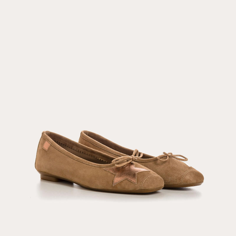 Velvet leather ballerinas with star pattern
