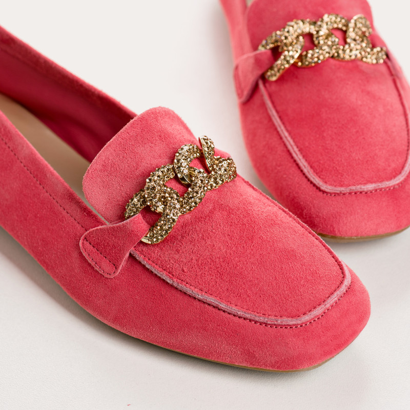 Mocassins bijoux en cuir velours avec strass