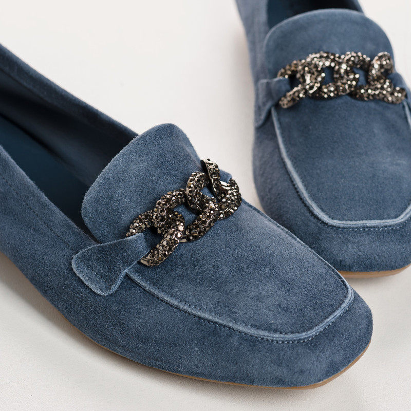 Velvet leather jewelry moccasins with rhinestones