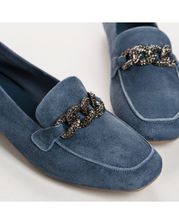 Mocassins bijoux en cuir velours avec strass
