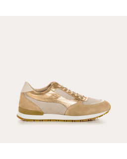 Velvet leather sneakers and black laces metallic / women's vison