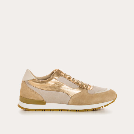 Velvet leather sneakers and black laces metallic / women's vison