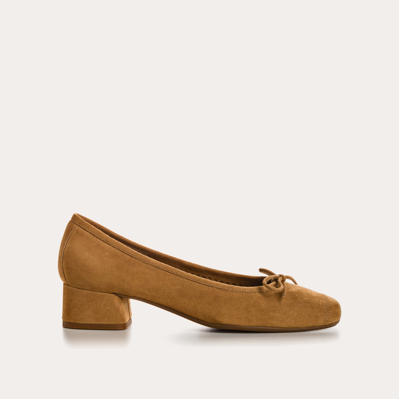 Ballerines à talons en cuir velours avec noeud