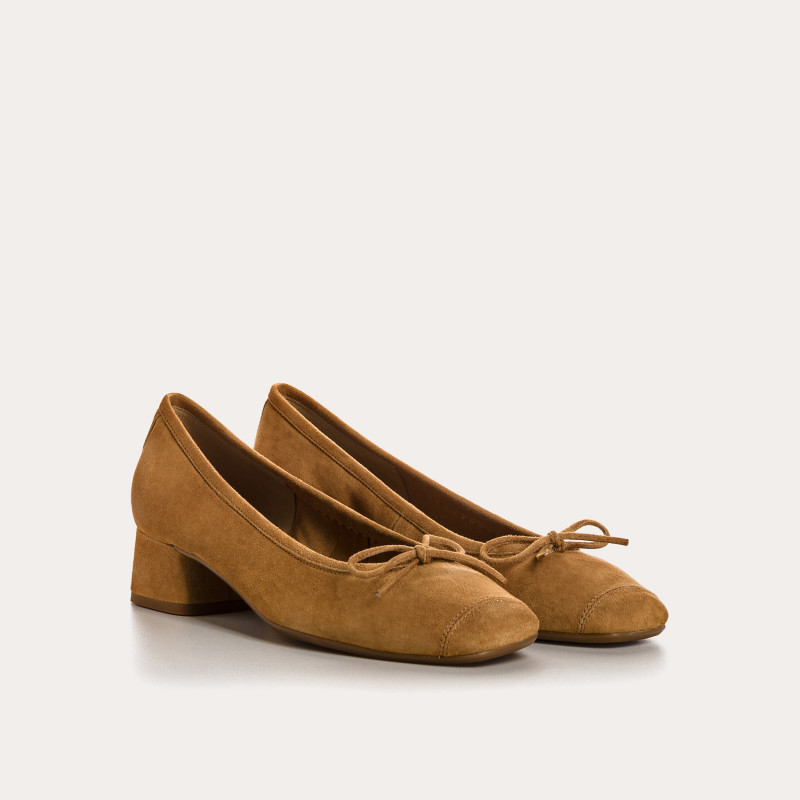 Velvet leather heeled ballerinas with knot