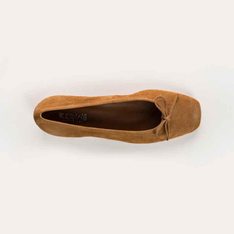 Ballerines à talons en cuir velours avec noeud