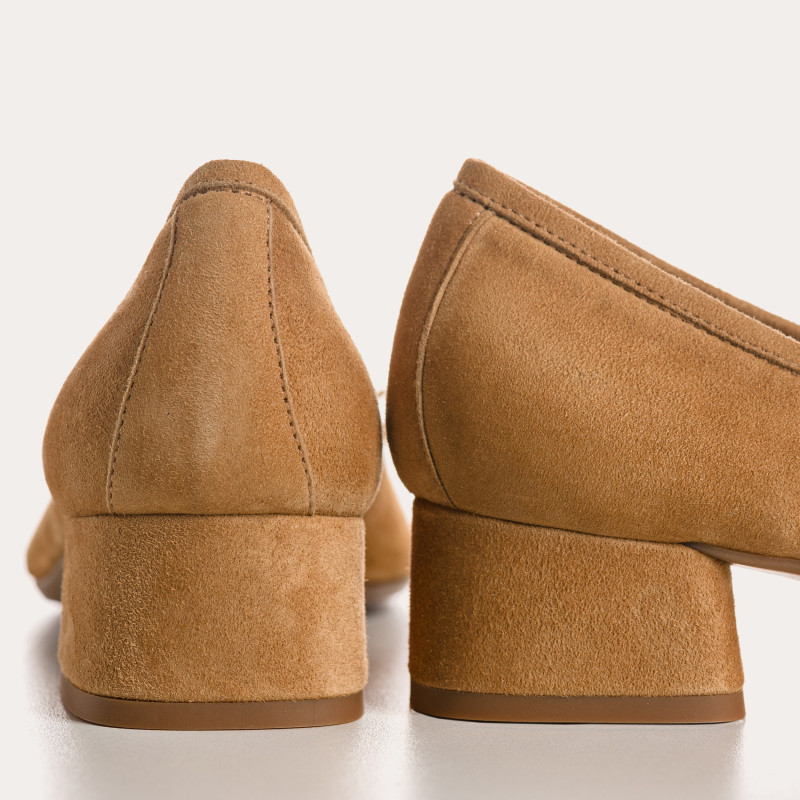 Ballerines à talons en cuir velours avec noeud