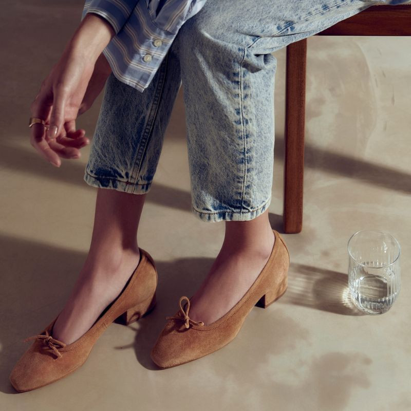 Velvet leather heel ballerinas