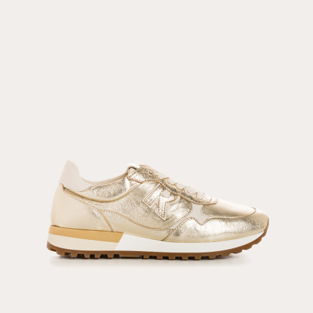 Woman Lace-up Champagne Metallic Leather Sneakers